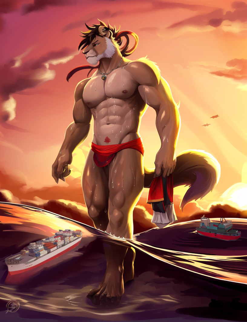 1689398621558480.png 02025-1143271530-lion, male, loincloth, strong, high quality, absurdres, dark nipples, navel, navel hair, necklace, wet body, feet in water, mini.png